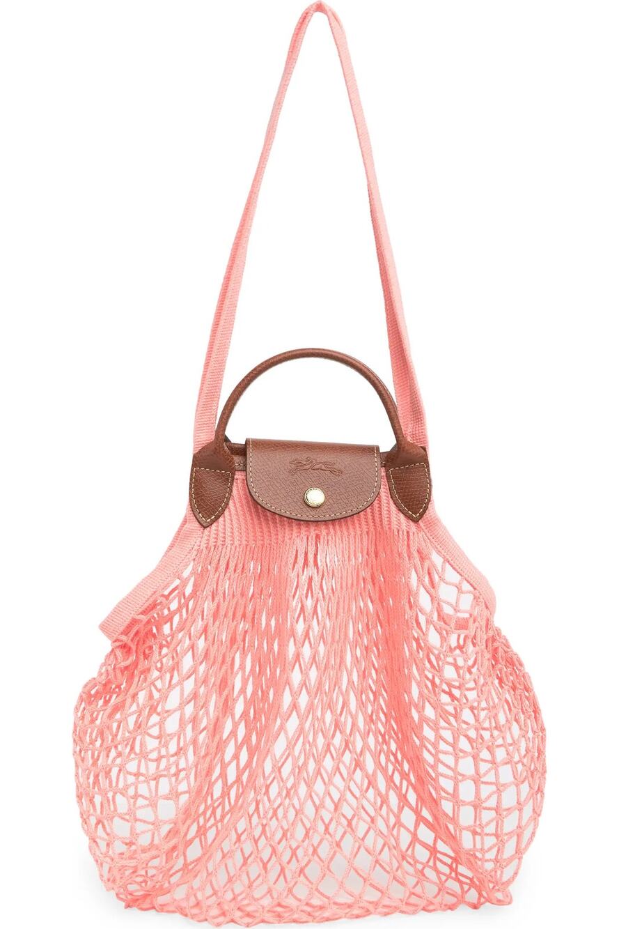 Longchamp Le Pliage Filet Mesh Knit Shoulder Bag in Blush